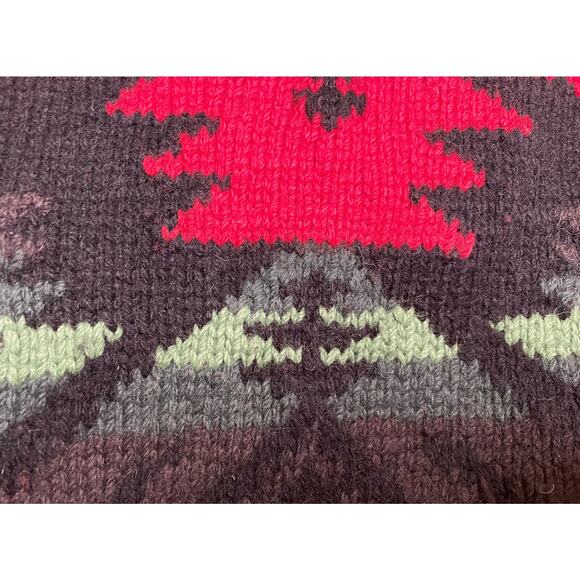 Polo Ralph Lauren Native Knit Wool Cardigan Sweater L Red Black Green Indian VTG - Picture 9 of 12